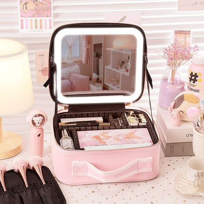 💄🖌️ Maleta de Maquillaje con Espejo🪞 + Luz LED💡 – ¡Tu tocador portátil donde vayas!