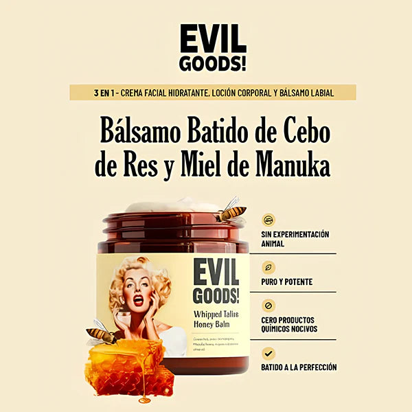 🧴✨EVIL GOODS – Bálsamo de Sebo de Res Batido🐄 y Miel🐝 de Manuka 🌻