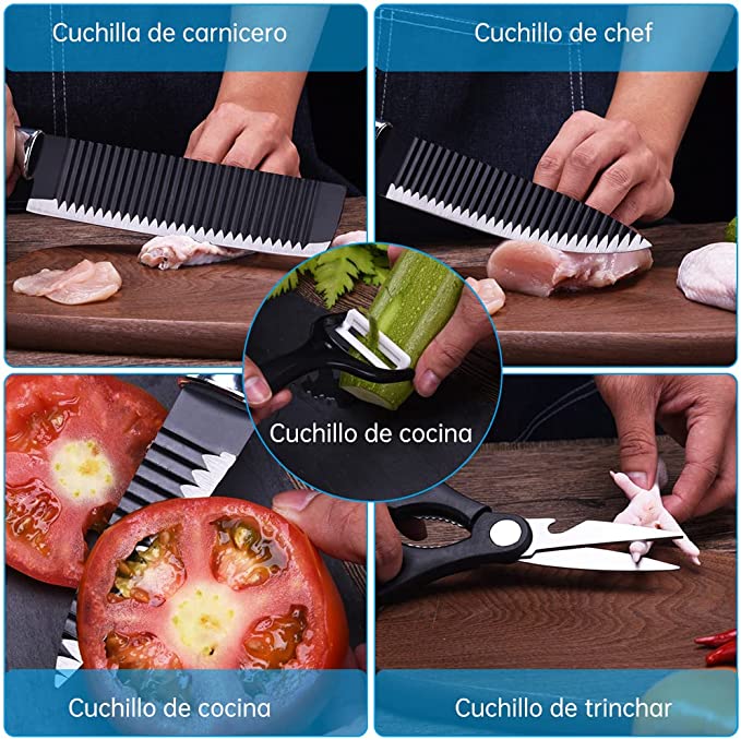 🔪Set Cuchillos Premium Acero Inoxidable x7🩶🔥Afilador de Cuchillos GRATIS🔥