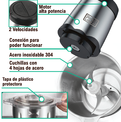 👩🏻‍🍳MoliChef™ - Molino Picadora Eléctrico de 2 Litros en Acero Inoxidable💪