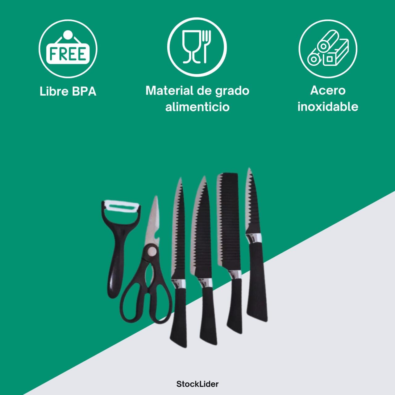 🔪Set Cuchillos Premium Acero Inoxidable x7🩶🔥Afilador de Cuchillos GRATIS🔥