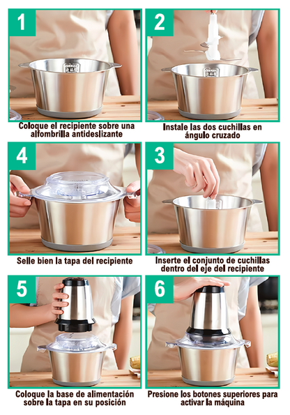 👩🏻‍🍳MoliChef™ - Molino Picadora Eléctrico de 2 Litros en Acero Inoxidable💪