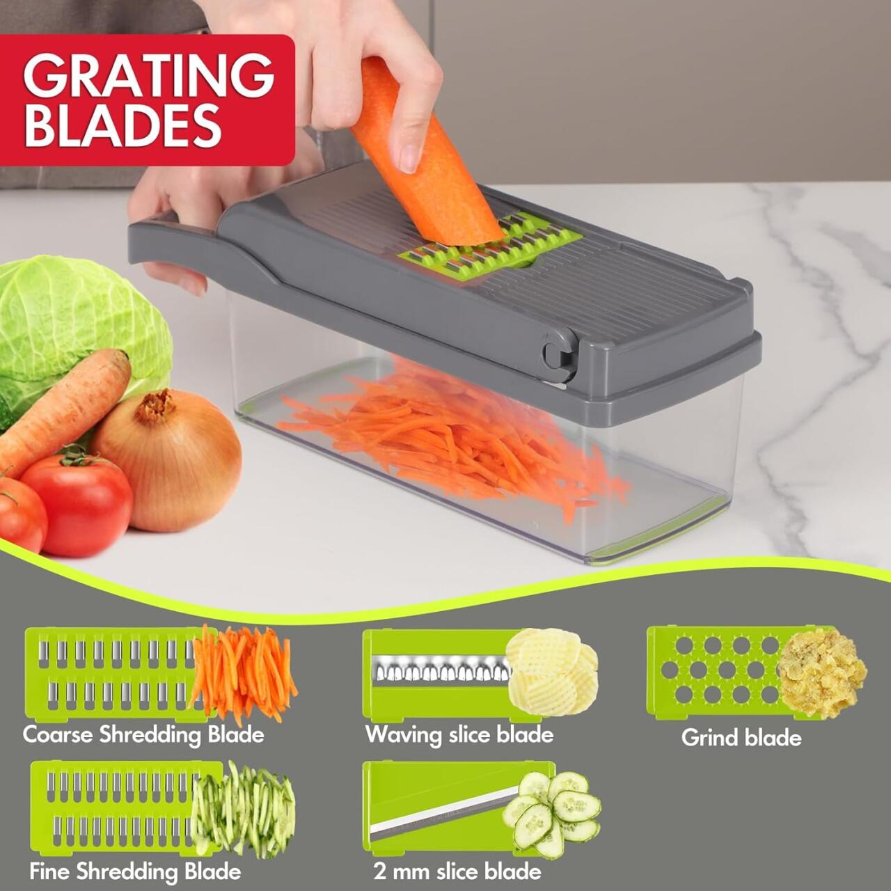 Rallador Picador 16 en 1🥕🔪 ¡Corta, Ralla y Cocina Como un Chef! 🍅🥒